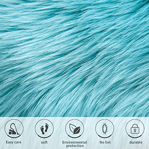 Softlife Blue Faux Fur Sheepskin Chair Cover Seat Cushion Pad Super Soft Area Rugs for Living Bedroom Sofa Dorm (1.6ft x 1.6ft, Light Blue) - color: Light Blue