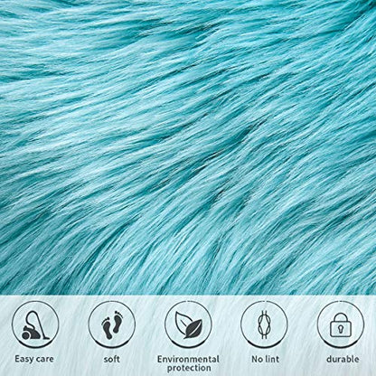 Softlife Blue Faux Fur Sheepskin Chair Cover Seat Cushion Pad Super Soft Area Rugs for Living Bedroom Sofa Dorm (1.6ft x 1.6ft, Light Blue) - color: Light Blue