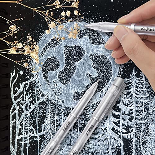 Qionew Silver Gel Pens, 3 Pack, Silver Gel Ink Pen Set for Art Highlight | Fine Point Gel Ink Pen, Opaque Archival Ink Pens, Silver Pen for Black Paper Drawing, Illustration, Card Making, Journaling - size: 1 Count (Pack of 3), style: Silver