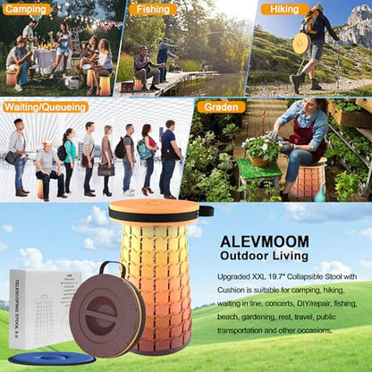 ALEVMOOM Upgraded XXL 19.7" Collapsible Stool with Cushion, Heavy Duty Portable Folding Stool Max Load 1000 lbs, Retractable Telescoping Foldable Seat Chair for Camping Fishing Travel - color: Gradual Fire