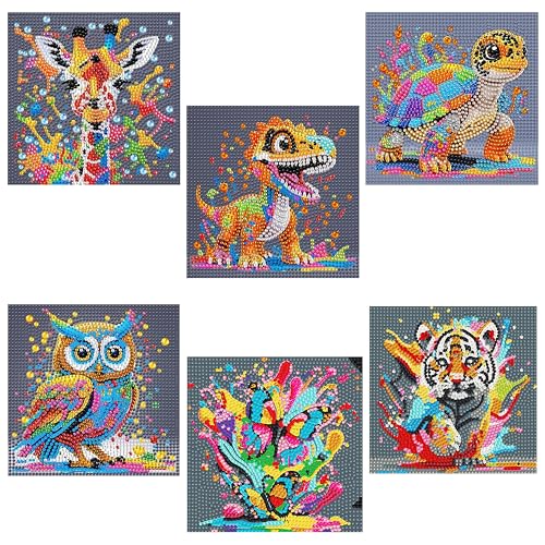 Yunruily 6 Pack Diamond Art Kits for Kids - Animals 5D Diamond Painting,Diamond Painting for Kids 6 10 12 for Kids Children Birthday,Christmas for Gifts and Home Wall Decor 6x6inch - color: animal