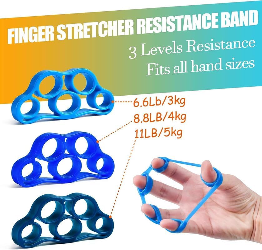 Grip Strength Trainer 7 Pack Adjustable Hand Gripper, Finger Stretcher Resistance Extensor Bands, Finger Exerciser, Grip Strength Ring & Stress Ball, Hand Grip Strengthener - color: Navy