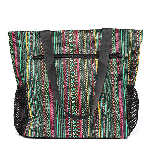 ESVAN Original Floral Tote Bag Large Shoulder Bag with Multi Pockets for Gym Travel Beach Daily Bags - color: Green