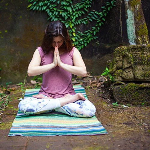 Open Road Goods Handwoven 100% Cotton Outdoor Yoga Blanket – Striped Picnic, Beach, & Patio Throw, Durable Yoga Mat, Throw for Couch, Chairs & Travel - Green Striped, Half - color: Mat Size Green Blanket