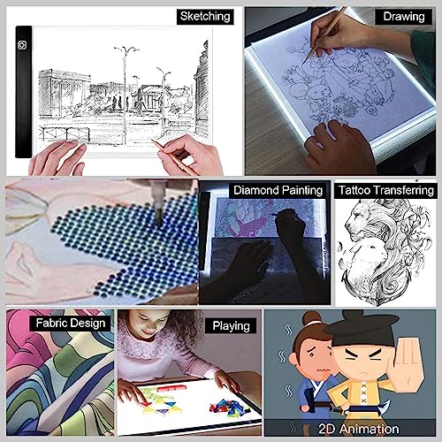 Tiiyee LED Light Board, A6 Tracing Light Box Small Copy Board Tracer Pad Slim Portable Flip Book Dimmable Artcraft Trace Light Pad Tablet for Drawing Painting Sketching Animation Streaming USB Powered