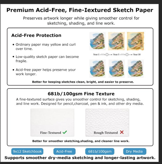 Soucolor 8x10 Sketch Book, 100 Sheets, 68lb Acid-Free Spiral Bound Pad | 68lb acid-free paper, no bleed-through, lay-flat spiral binding — perfect for kids, students & artists. Portable 8x10 size - color: Brown, size: 8" x 10" (Pack of 1)