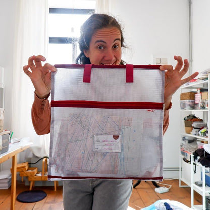 Madam Sew Project Bag - Craft Bag Organizer Tote with Handles, Two Pockets, See-Through Mesh, and Card Slot – Perfect for Quilting, Knitting, Stitching and Embroidery Projects Storage - 16”x16” - color: DARK RED