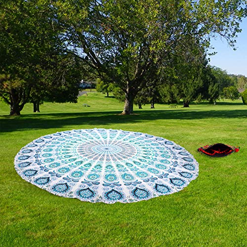 raajsee Tapestry Wall Mandala (WHITE BLUE, ROUND 70 INCHES) - color: WHITE BLUE