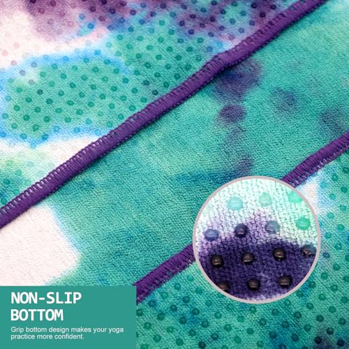 Eunzel Hot Yoga Towel - Microfiber Non Slip Yoga Mat Towel with Grip Dot Sweat Absorbent Towel for Hot Yoga, Pilates and Fitness 72" x 24", Green & Purple/Purple - color: Green & Purple/ Purple