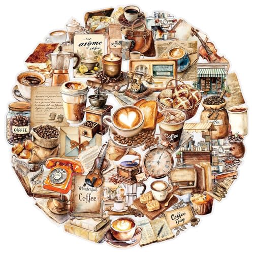 50Pcs Vintage Stickers,Waterproof Transparent PET Aesthetic Decorative Sticker Scrapbooking Supplies for Adult Card Making Letters Planner Journaling Junk Journal DIY Water Bottles Art Craft.Coffee - color: Coffee