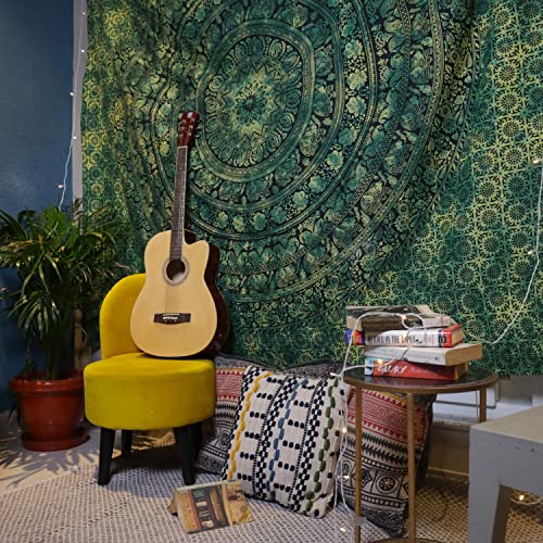 Craft Trade Indian Cotton Mandala Wall Hanging Tapestry for Aesthetic Boho Hippie Living Room, Meditation & Bedroom Décor - Green - 30x40 Inches - color: Green, size: 30"L x 40"W