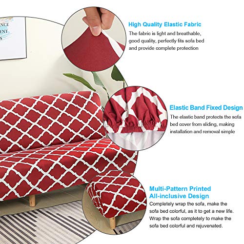 MIFXIN Armless Sofa Cover Futon Slipcover Stretch Elastic Folding Sofa Bed Non-Armrest Couch Furniture Protector Printed Washable Sofa Cover Without Armrests (Red+White) - color: Red+white