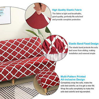 MIFXIN Armless Sofa Cover Futon Slipcover Stretch Elastic Folding Sofa Bed Non-Armrest Couch Furniture Protector Printed Washable Sofa Cover Without Armrests (Red+White) - color: Red+white