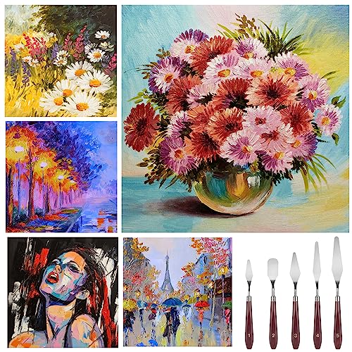 11 Pcs Palette Knife Set, 5 Pcs Stainless Steel Palette Knives and 6 Pcs Plastic Scrapers, Painting Accessories for Oil Acrylic Canvas Painting Color Mixing Thick Paint Applications (Blue)