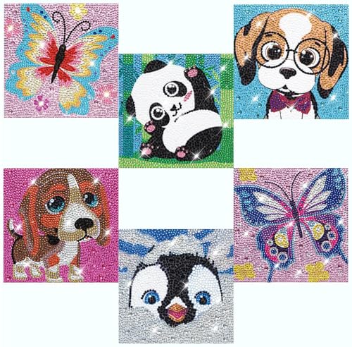 6 Pack 5D Diamond Art kits for Adults Beginners 6x6inch | Cute Animals Diamond Painting Kit, DIY Children Full Round Drill Paint by Diamonds Dot Gem Art for Adult, Home Wall Decor - color: 6 PACK-B