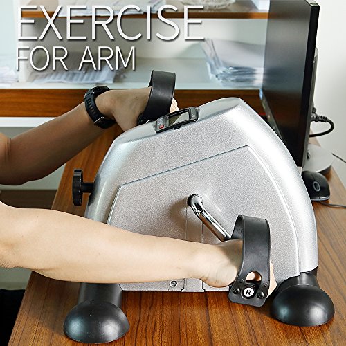 Mini Exercise Bike, himaly Under Desk Bike Pedal Exerciser Portable Foot Cycle Arm & Leg Peddler Machine with LCD Screen Displays - color: Sliver