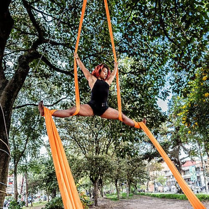 Deluxe Aerial Silks Equipment Set - 11 Yards Aerial Yoga Hammock Swing for Acrobatic, Circus Arts, Dance (L:10m W:2.8m) - color: Orange