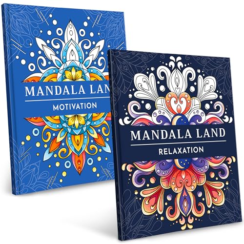 Mandala Coloring Book for Adults, 2-Pack for Relaxation & Stress Relief | Adult Coloring Book for Women & Men, 60 Unique Mandalas & Inspirational Quotes for Mindfulness & Inner Peace, 2-Book Gift Set - color: Relaxation - Mandala Land