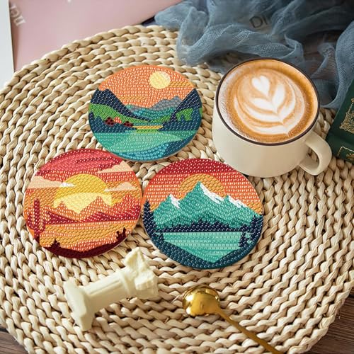 Clendo 8 Pcs Landscape Diamond Art Coasters Kit with Holder, Sunset Small Diamond Art Kits for Adults Beginners, Diamond Painting Coasters Arts and Crafts for Adults Supplies Item Sets - color: Bdwy299-us