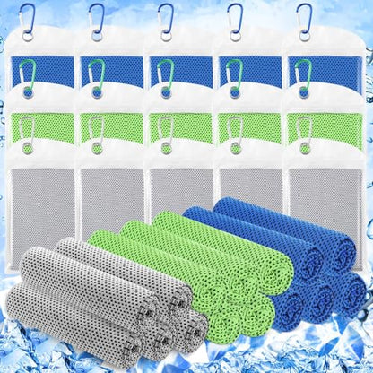 Hosuly 15 Pcs Cooling Towels 40" x 12", Dark Blue, Bright Green, Light Gray - color: Dark Blue, Bright Green, Light Gray