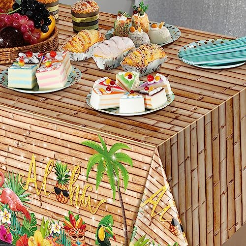 3Pcs Hawaiian Luau Tablecloth Tiki Party Tablecloths Tropical Table Cloth Plastic Disposable Rectangle Table Covers for Tiki Bar Tropical Summer Beach Pool Birthday Party Decorations ,108x 54 Inch - size: 3pcs