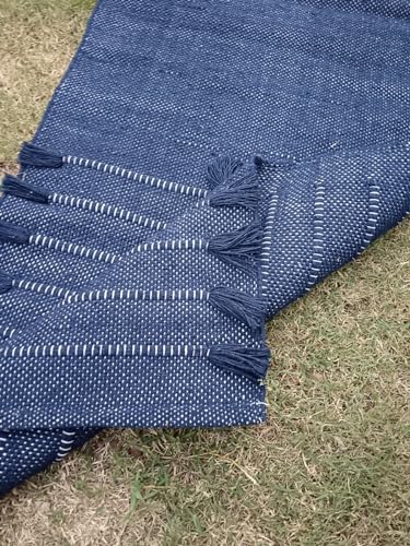 Jaipur art & Rugs Organic Cotton Yoga Mat - Eco-Friendly Hand-Woven Rug - Non Slip & Thick (24”x72”x5mm) for Everyday Fitness at Home - Comfortable Extra-Long - color: Navy Blue