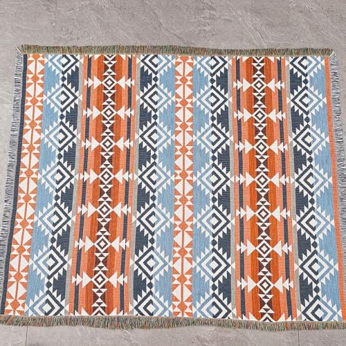 Luxlovery Aztec Throw Blanket Sherpa Lined Lightweight Warm Navajo Rust Blue 63"x86" for Camping Sofa - color: Banni, size: 63"x86",160x220cm