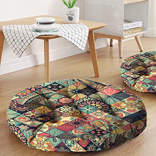 Mandala Meditation Cushion, Boho Meditation Mat, Meditation Pillows for Sitting on Floor, Cushions for Sitting in Home and Outdoor, Round Floor Pillows Cushion Seating for Yoga Accessories 22'' X 22'' - color: 04.mandala Meditation Cushion-2, size: 22x22
