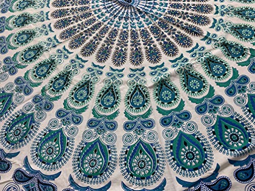 raajsee Tapestry Wall Mandala (WHITE BLUE, ROUND 70 INCHES) - color: WHITE BLUE