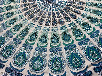 raajsee Tapestry Wall Mandala (WHITE BLUE, ROUND 70 INCHES) - color: WHITE BLUE