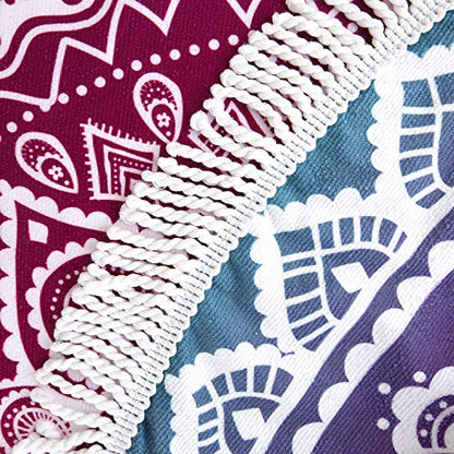 Oversize Round Mandala Beach Towel Blanket, Circle Microfiber Bohemian Boho Quick Dry Super Water Absorbent Towel, Hippy Gypsy Yoga Mat Picnic Table Mediation Throw Tapestry with Tassel Ultra ,59” - color: Green Pink Mandala Beach Towel