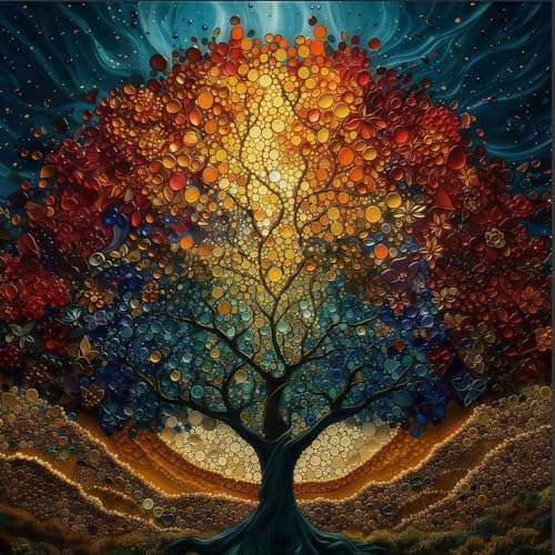 JYXSJYYD 5D DIY Colorful Tree Diamond Art Kits for Adults,13.8x13.8 inch | Full Round Drill Diamond Paintings Kits for Beginners,Paint by Diamonds Dot Gem Art Crafts,for Home Wall Art Decor - color: KM737-1