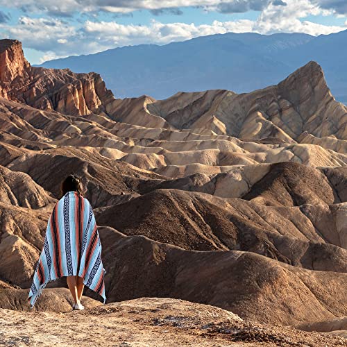 Hydration Nation Authentic Extra Large Mexican Blanket (70"x50") - Handwoven Yoga, Serape- Artisanal Falsa, Beach, Camping, Picnic, Outdoor (Mint-Orange) - color: Mint Orange