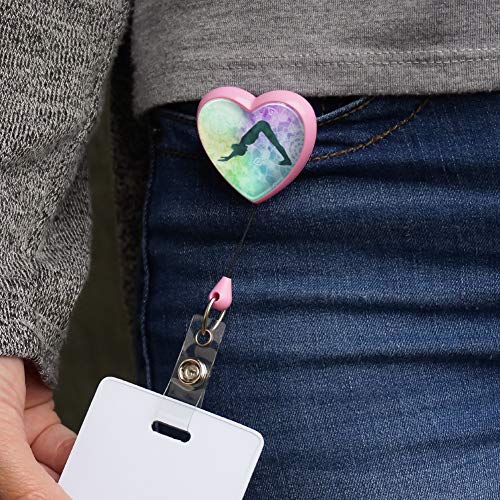 Downward-Facing Dog Yoga Pose Heart Lanyard Retractable Reel Badge ID Card - color: Pink