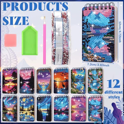 Fuyoooo 12 Pcs Starry Sky Theme Diamond Art Notebook, 4.72 x 2.83 Inch | Fantastic Landscapes Diamond Art Kits, DIY Cover Notebook Diamond Painting for Beginners, 5d Journal Art Notepad Accessories - style: Starry Sky