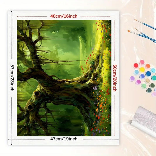 Enchanted Tree Paint by Numbers Kit for Adults - DIY Mossy Tree and Wildflowers Painting on Canvas 16x20In, Acrylic Paint Set, Suitable for Beginners, Art for Home Decoration or Gifts - color: TCXY08292, size: 16X20IN Folded