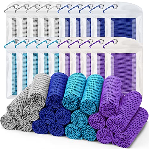 Cooling Towel (Pack of 20, 40"x12") with Pouches for Sports - color: 5grey5dlblue5purple