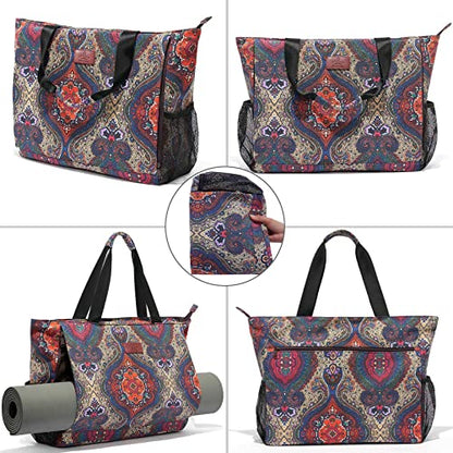 Heathyoga Multi-Functional Yoga Mat Carrier Gym Tote Bag - Large Mat Pocket, Women's Workout Bag - color: Zipper-Totem