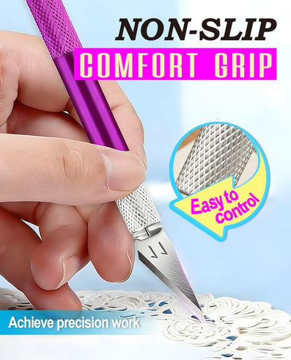 DIYSELF Craft Knife Set with 20 Extra #11 Blades, Aluminum Handle, Ruler | Exacto Knife Kit for DIY, Art, Model Making, Craft Knife with Blades for Artists & Modelers, Aluminum Handle, Purple - color: Purple-20