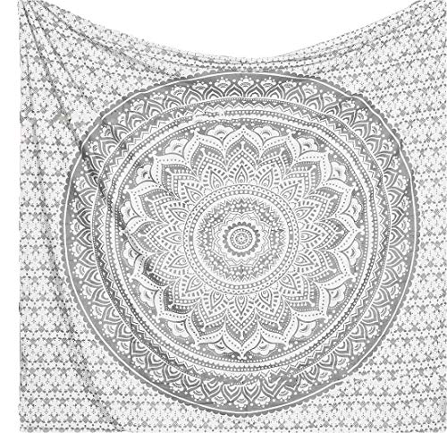 Popular Handicrafts Tapestry Wall Hanging Hippie Ombre Mandala Bohemian Hippy Metallic Shine Intricate Indian Tapestries Bedspread 54 x 82 Inches (140cm x 210cm) Silver - color: Silver, size: 82"L x 54"W