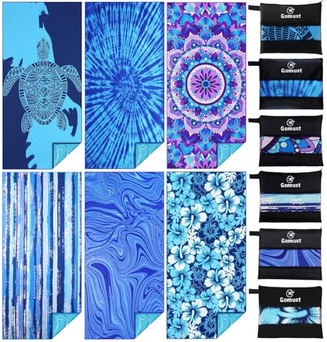 Microfiber Beach Towel Oversized 71x32 Multiple with Bag 6 Pack Bulk | Thin Lightweight Sand Free Absorbent Quick Dry Large for Travel Pool Swim Bath Cruise Sports Camping Essentials Adults Gifts - color: 6 Pack Turtle Mandala Tie Dye Stripe Laguna