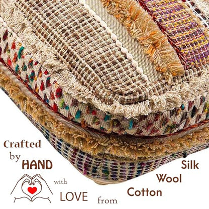 Mandala Life ART Bohemian Floor Cushion Cover - Pure Wool and Cotton Mix - 24x24x8 inches -Filler not Included - Artisan Hand Embroidery Patch Work - Boho Chic Luxury Moroccan Pouf Cover - color: Jaipur