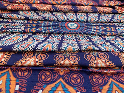 raajsee Round Beach Tapestry Blue Orange Mandala Throw/Boho Hippie Beach Blanket Roundie/Indian Cotton Bohemian Large Round Table Cloth/Yoga Mat Meditation Picnic Rug 70 inch - color: BLUE ORANGE
