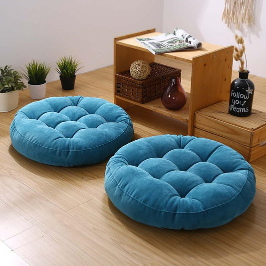 Meditation Floor Pillow Set of 2 Large Round Floor Cushions for Adults Tufted Corduroy Floor Seat Pillows Cushion for Living Room,Sky Blue 16.5" Lx16.5 Wx3 H - color: Sky Blue, size: 16.5"Lx16.5"Wx3"H