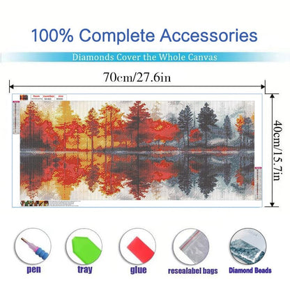MOMDEDP 5D Lake & Forest Reflection Large Diamond Art Kit for Adults, 27.6x15.7 Inch Large Landscape Diamond Painting with Numbered Canvas, DIY Full Drill Gem Craft Kits, Serene Gift for Beginners