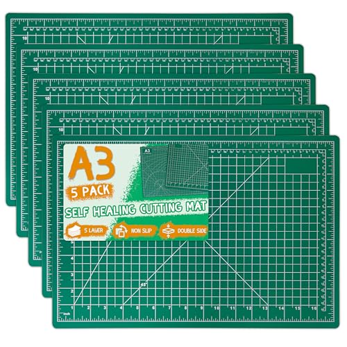 5Pack A3 Self Healing Cutting Mats,12" x 18" Double Sided PVC Craft Pads with Grid & Geometric Templates for Sewing,Scrapbooking,DIY Projects