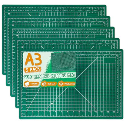 5Pack A3 Self Healing Cutting Mats,12" x 18" Double Sided PVC Craft Pads with Grid & Geometric Templates for Sewing,Scrapbooking,DIY Projects