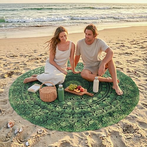 Craft Trade Cotton Round Elephant Print Mandala Beach Tapestry 72 Inch – Boho Wall Hanging, Round Table Cover, Picnic Throw, Meditation Yoga Décor & Hippie Home Decoration - color: Green, size: 72"L x 72"W
