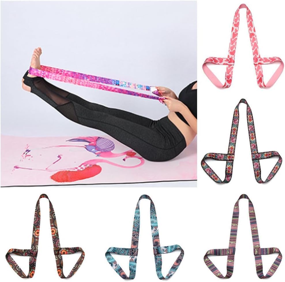 1 Piece Digital Printed Yoga Strap with D Ring,Non Elastic Nylon Webbing Stretch Belt,Mandala Pattern, 72x1.5 Inch,for Pilates Back Opening Exercise Auxiliary