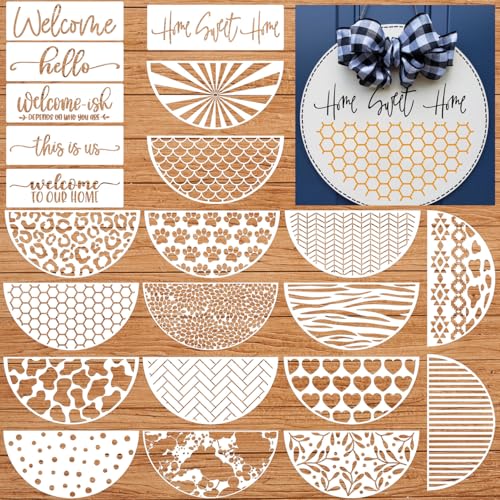 Welcome Stencils for Painting on Wood 12” Welcome Stencil for Wood Sign Doormats Half Round Hello Stencils for Door Mat Fabrics - style: Daily 22p